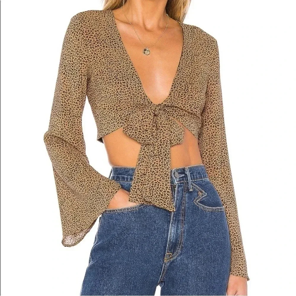 Majorelle leopard print front tie crop top